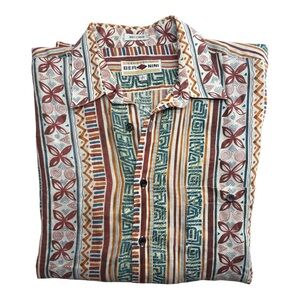 Vintage BER NINI 100% Linen Button Down Shirt | Abstract Stripe | 16.5